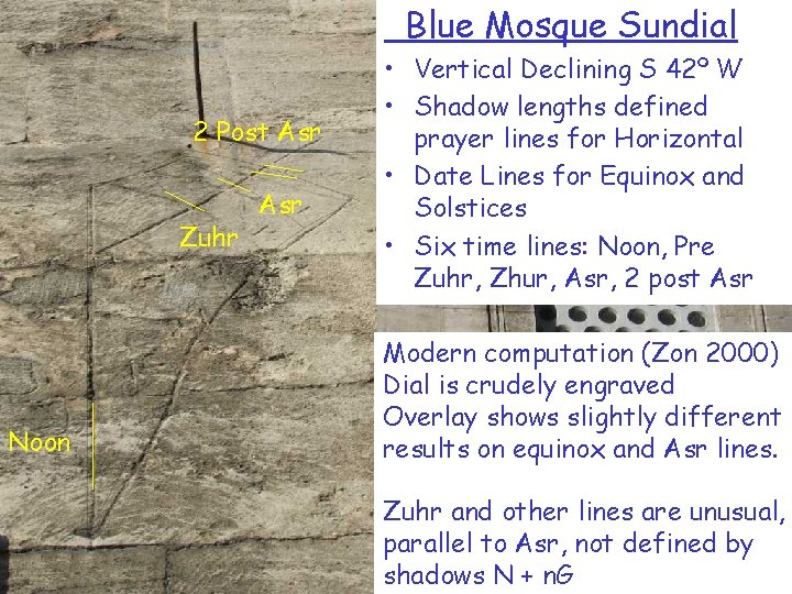 Blue Mosque Sundial 2 Post Asr Zuhr Noon Asr • Vertical Declining S 42º