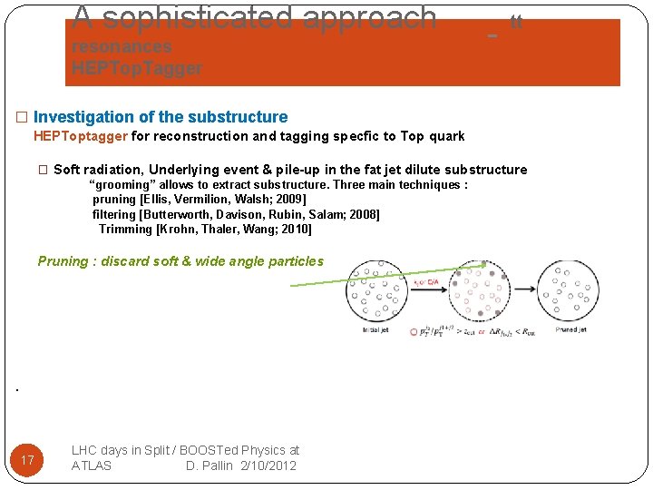 A sophisticated approach tt resonances HEPTop. Tagger � Investigation of the substructure HEPToptagger for