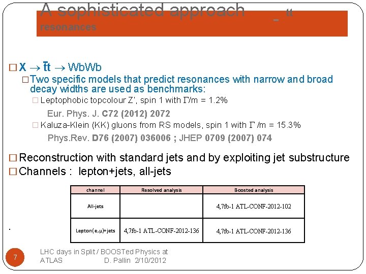 A sophisticated approach tt resonances � X tt Wb. Wb �Two specific models that