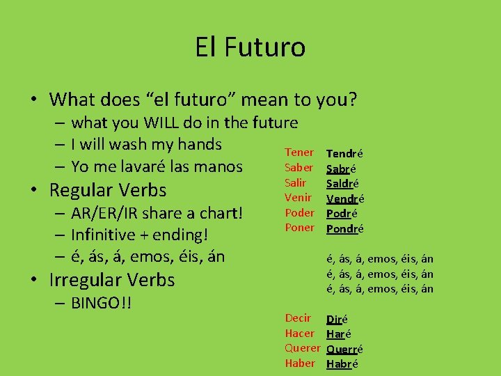 El Futuro • What does “el futuro” mean to you? – what you WILL