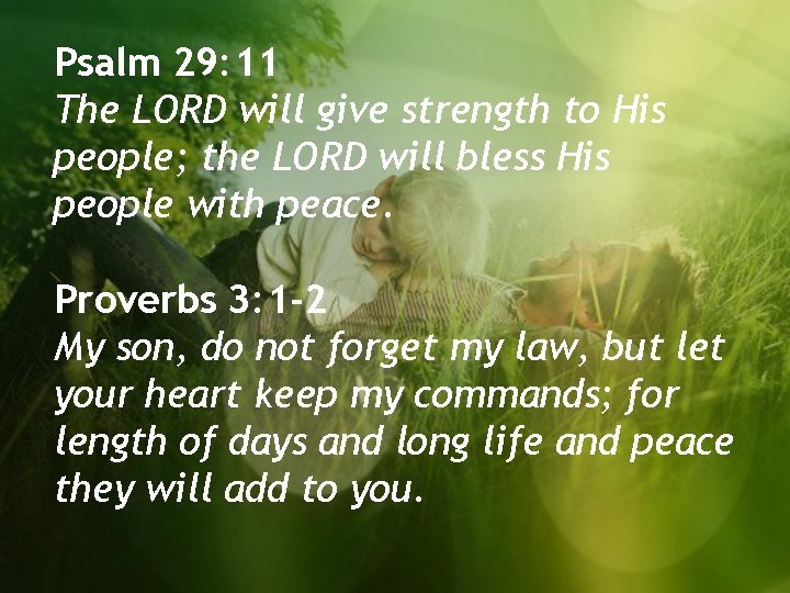 Psalm 29: 11 The LORD will give strength to His people; the LORD will