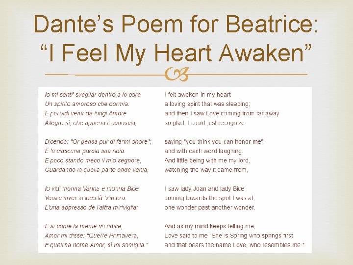 Dante’s Poem for Beatrice: “I Feel My Heart Awaken” 