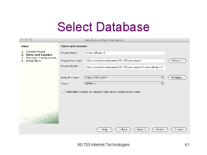 Select Database 95 -733 Internet Technologies 61 