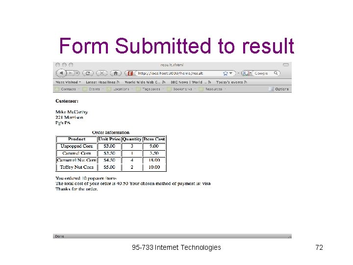 Form Submitted to result 95 -733 Internet Technologies 72 