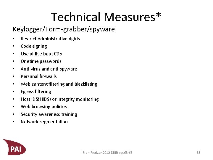 Technical Measures* Keylogger/Form-grabber/spyware • • • Restrict Administrative rights Code signing Use of live