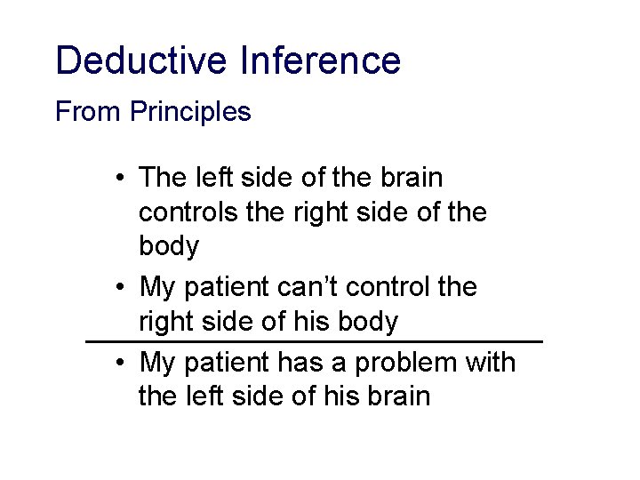 Deductive Inference From Principles • The left side of the brain controls the right