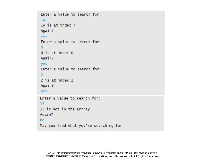 JAVA: An Introduction to Problem Solving & Programming, 8 th Ed. By Walter Savitch