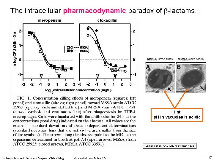 The intracellular pharmacodynamic paradox of -lactams… Hint: p. H in vacuoles is acidic Lemaire
