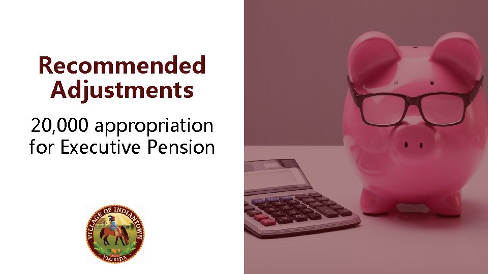 Recommended Adjustments 20, 000 appropriation for Executive Pension 