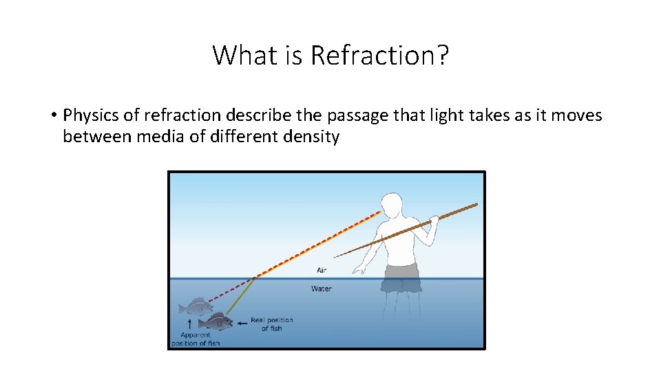 What is Refraction? • Physics of refraction describe the passage that light takes as