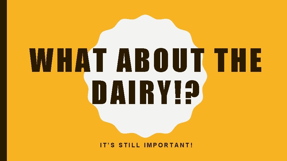 WHAT ABOUT THE DAIRY!? IT’S STILL IMPORTANT! 