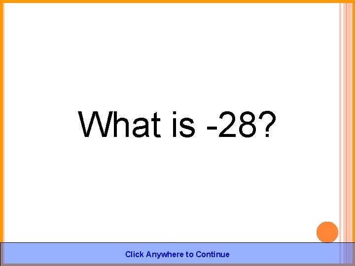 What is -28? Click Anywhere to Continue 