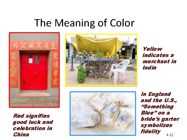 The Meaning of Color Yellow indicates a merchant in India Red signifies good luck