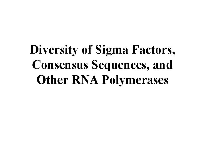 Diversity of Sigma Factors, Consensus Sequences, and Other RNA Polymerases 
