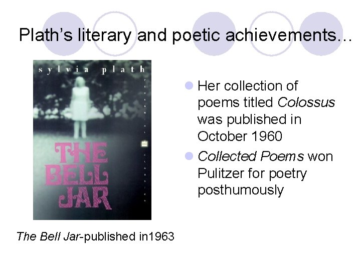 Plath’s literary and poetic achievements… l Her collection of poems titled Colossus was published