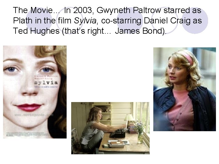 The Movie… In 2003, Gwyneth Paltrow starred as Plath in the film Sylvia, co-starring