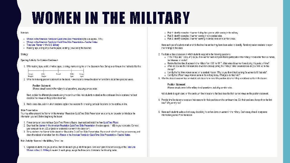 WOMEN IN THE MILITARY 