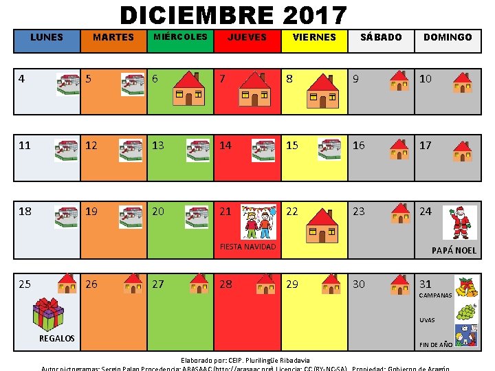 DICIEMBRE 2017 LUNES MARTES JUEVES MIÉRCOLES VIERNES SÁBADO DOMINGO 4 5 6 7 8