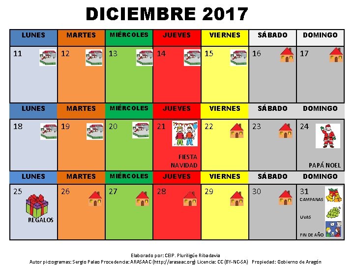 DICIEMBRE 2017 LUNES 11 MARTES 12 LUNES 18 MARTES 19 MIÉRCOLES 13 MIÉRCOLES 20