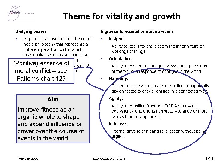 Theme for vitality and growth Unifying vision Ingredients needed to pursue vision • •