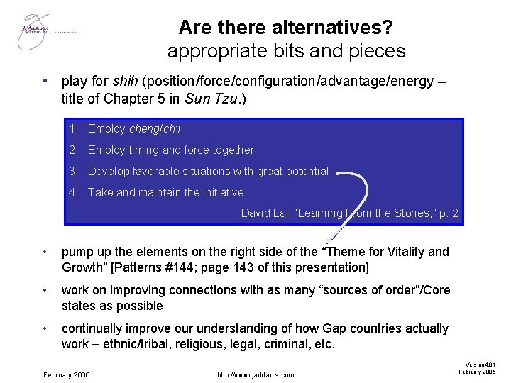 Are there alternatives? appropriate bits and pieces • play for shih (position/force/configuration/advantage/energy – title