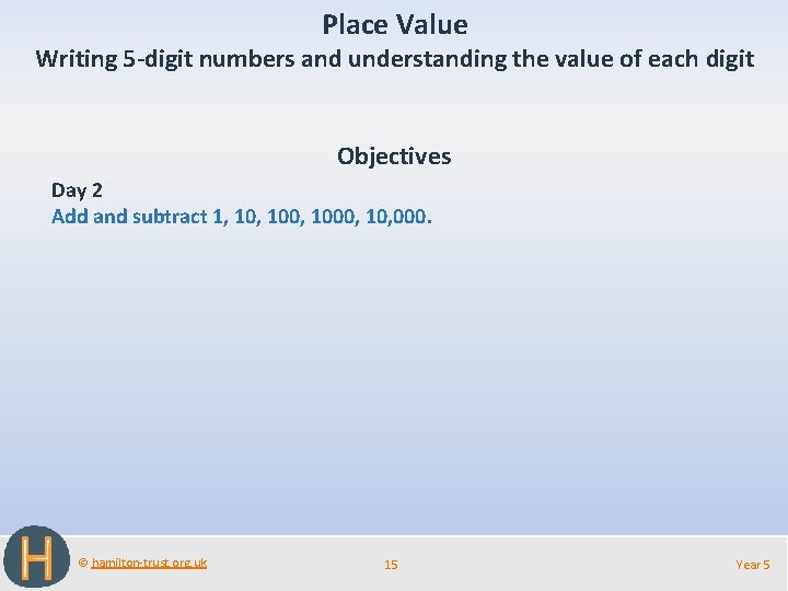 Place Value Writing 5 -digit numbers and understanding the value of each digit Objectives