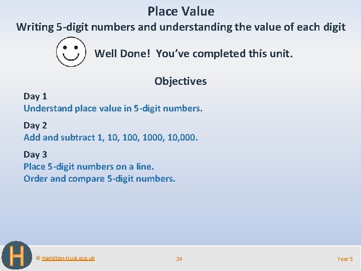 Place Value Writing 5 -digit numbers and understanding the value of each digit Well