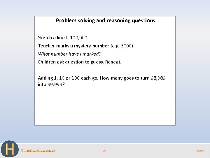 Problem solving and reasoning questions Sketch a line 0 -100, 000 Teacher marks a