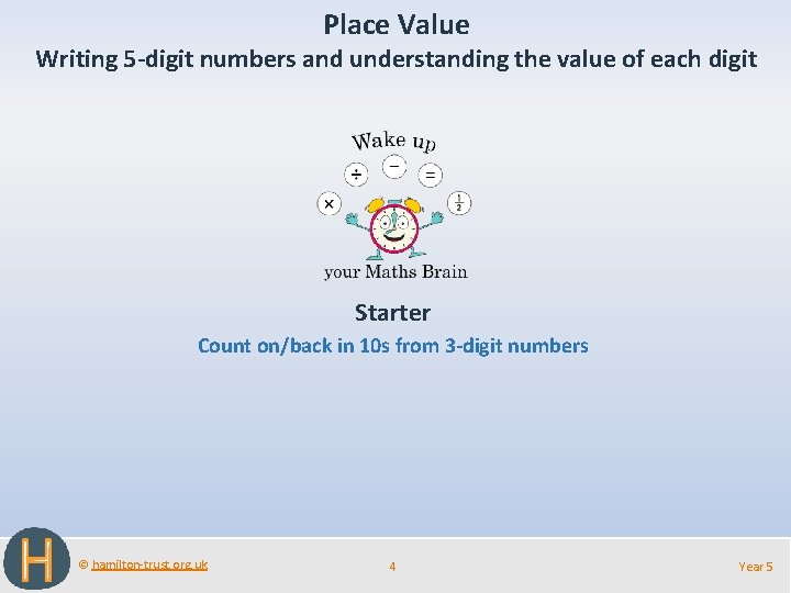 Place Value Writing 5 -digit numbers and understanding the value of each digit Starter