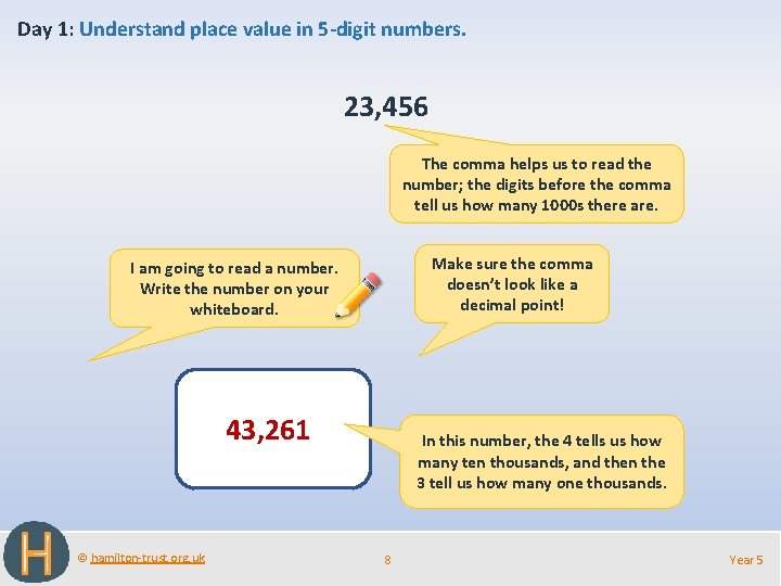 Day 1: Understand place value in 5 -digit numbers. 23, 456 The comma helps