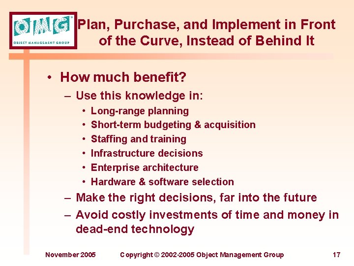 Plan, Purchase, and Implement in Front of the Curve, Instead of Behind It •