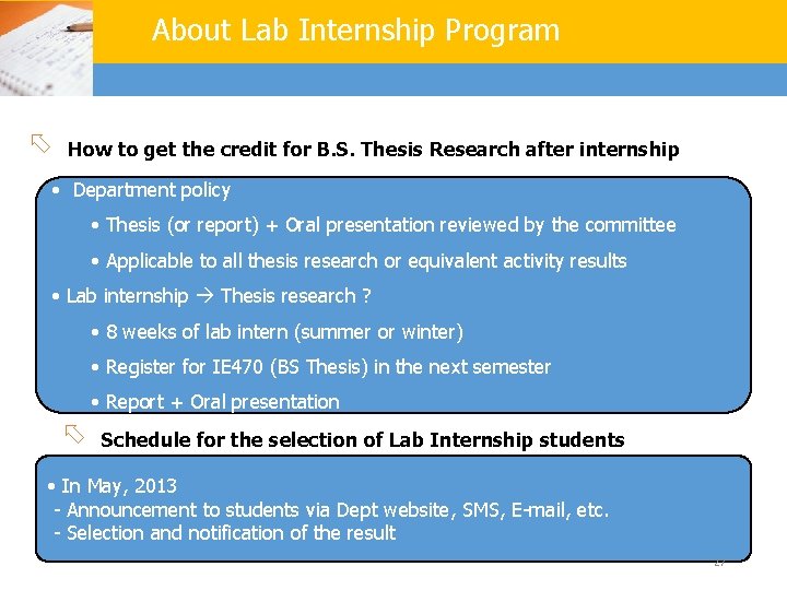 About Lab Internship Program õ How to get the credit for B. S. Thesis About Lab Internship Program õ How to get the credit for B. S. Thesis