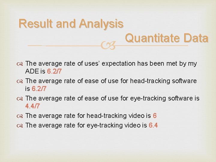 Result and Analysis Quantitate Data The average rate of uses’ expectation has been met