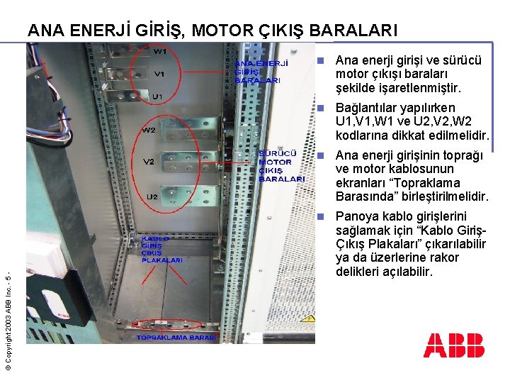 © Copyright 2003 ABB Inc. - 5 - ANA ENERJİ GİRİŞ, MOTOR ÇIKIŞ BARALARI