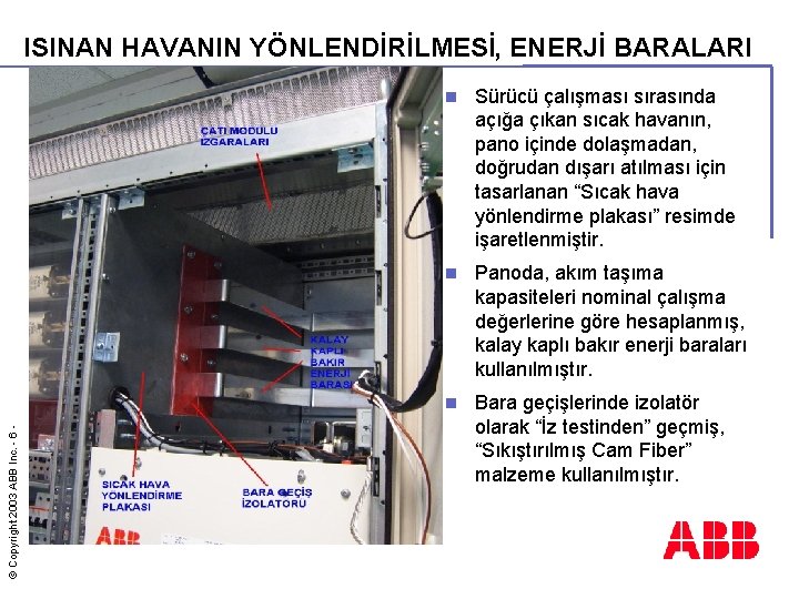 © Copyright 2003 ABB Inc. - 6 - ISINAN HAVANIN YÖNLENDİRİLMESİ, ENERJİ BARALARI n