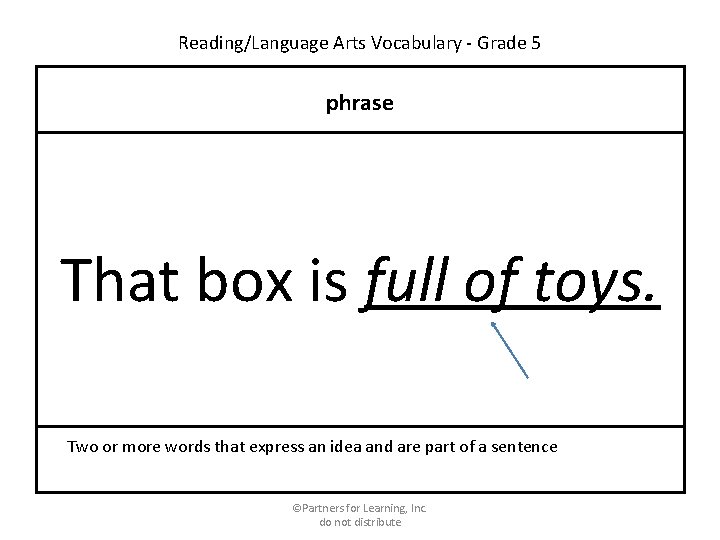 Reading/Language Arts Vocabulary - Grade 5 phrase That box is full of toys. Two