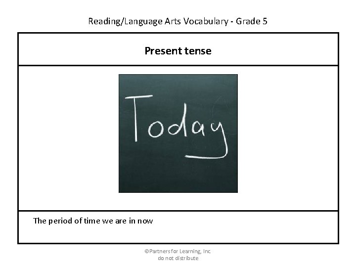 Reading/Language Arts Vocabulary - Grade 5 Present tense The period of time we are