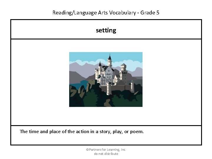 Reading/Language Arts Vocabulary - Grade 5 setting The time and place of the action