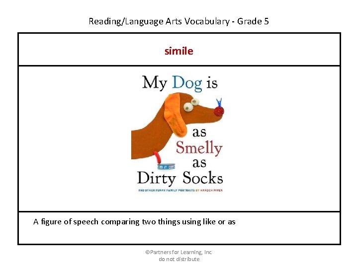 Reading/Language Arts Vocabulary - Grade 5 simile A figure of speech comparing two things