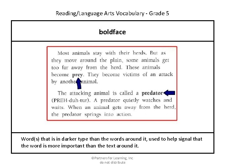 Reading/Language Arts Vocabulary - Grade 5 boldface Word(s) that is in darker type than