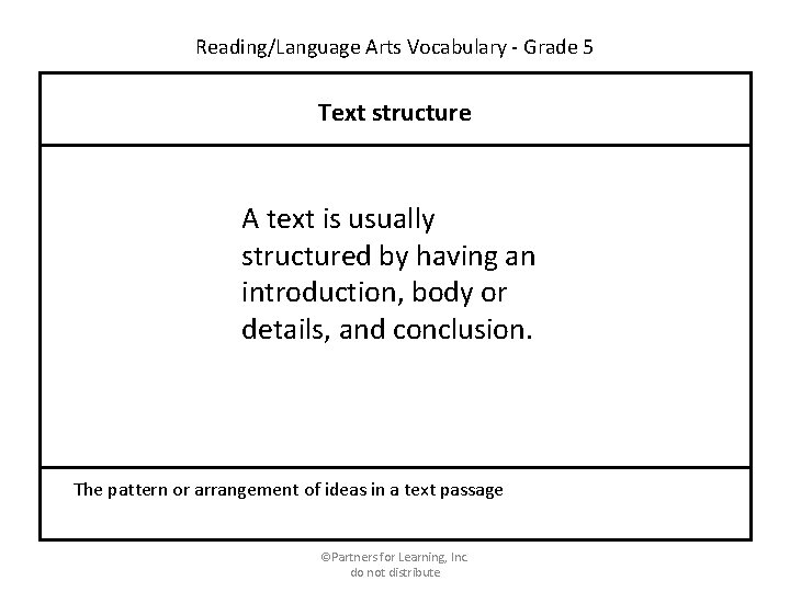 Reading/Language Arts Vocabulary - Grade 5 Text structure A text is usually structured by