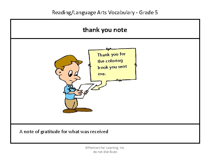 Reading/Language Arts Vocabulary - Grade 5 thank you note Thank you for the coloring