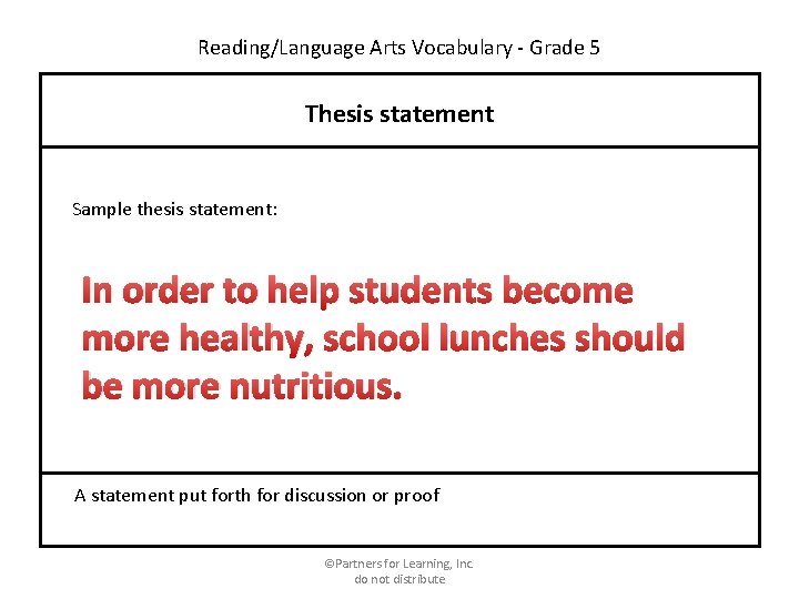 Reading/Language Arts Vocabulary - Grade 5 Thesis statement Sample thesis statement: In order to