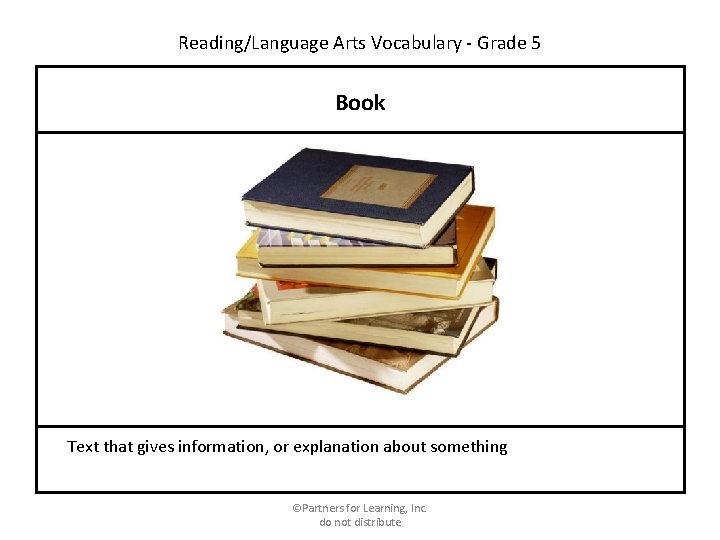 Reading/Language Arts Vocabulary - Grade 5 Book Text that gives information, or explanation about