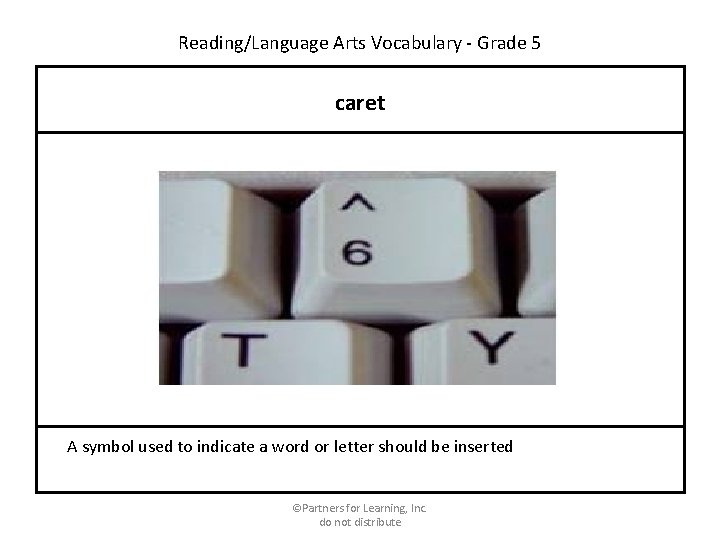 Reading/Language Arts Vocabulary - Grade 5 caret A symbol used to indicate a word