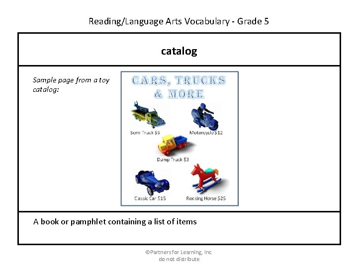 Reading/Language Arts Vocabulary - Grade 5 catalog Sample page from a toy catalog: A
