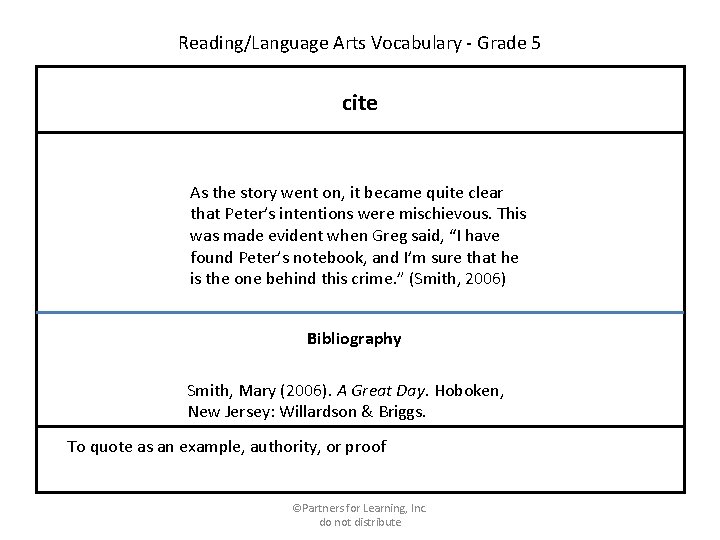 Reading/Language Arts Vocabulary - Grade 5 cite As the story went on, it became