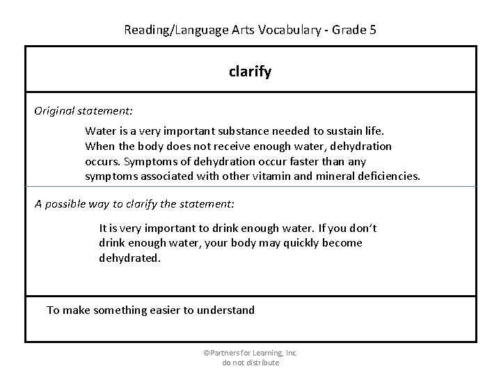 Reading/Language Arts Vocabulary - Grade 5 clarify Original statement: Water is a very important