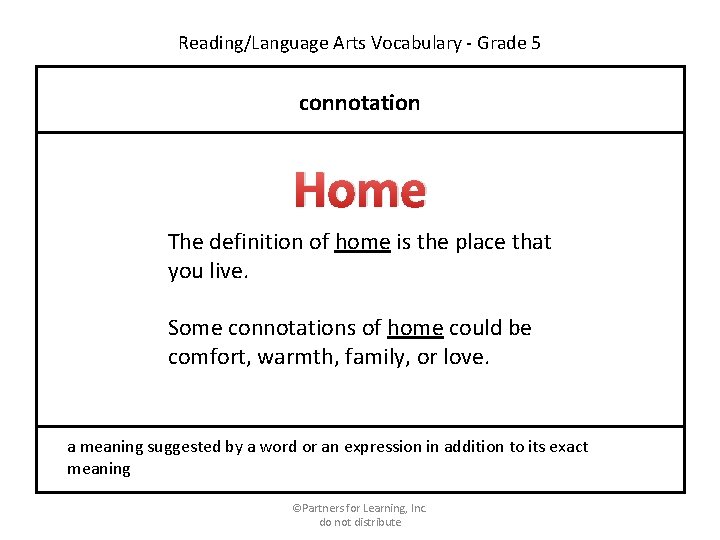 Reading/Language Arts Vocabulary - Grade 5 connotation Home The definition of home is the