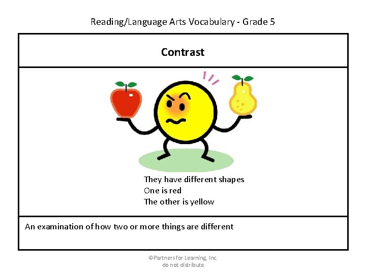 Reading/Language Arts Vocabulary - Grade 5 Contrast They have different shapes One is red